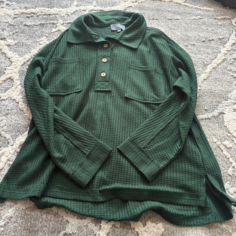 Forest Green Waffle Knit Women's Sweater
